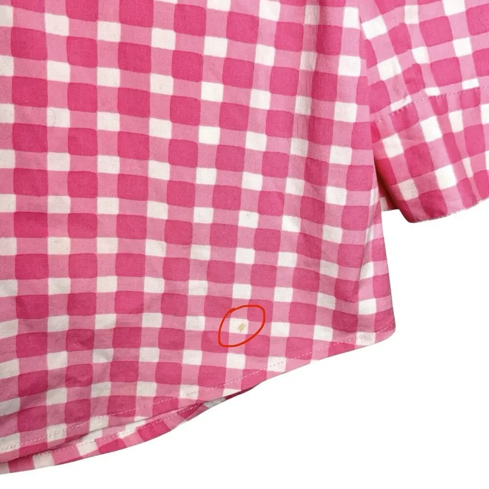 Samantha Sung Pink White Gingham Check Preppy Spring Summer Button Up Shirt - 4